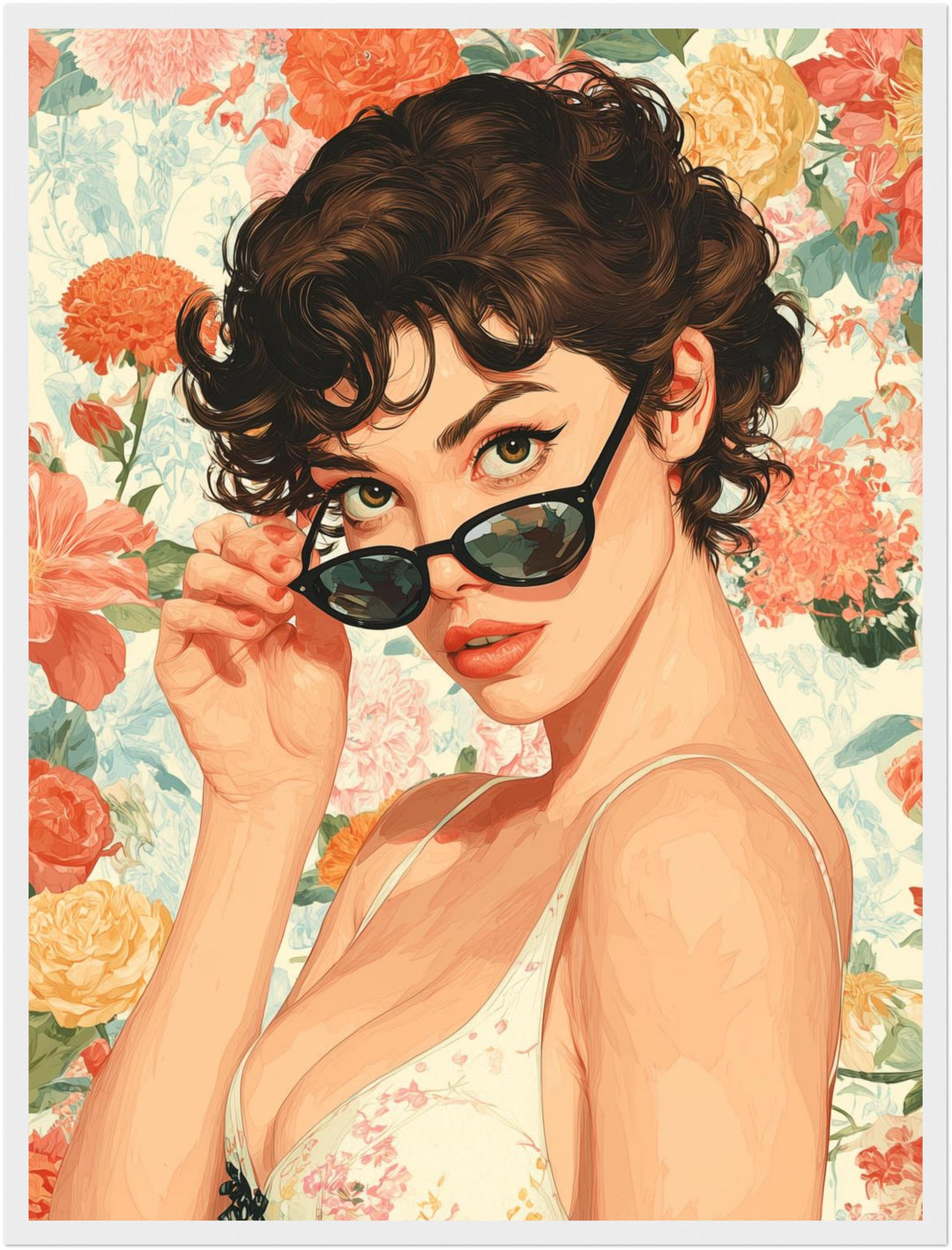 Frauenporträt mit Sonnenbrille Poster Retro – mattes Kunstdruck-Papier – Ansicht 6
