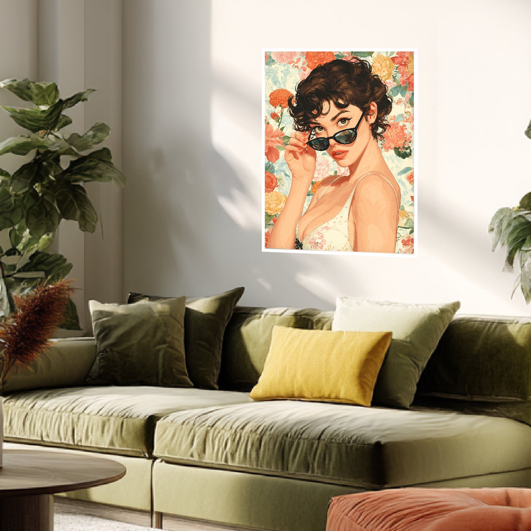 Frauenporträt mit Sonnenbrille Poster Retro – mattes Kunstdruck-Papier – Ansicht 4