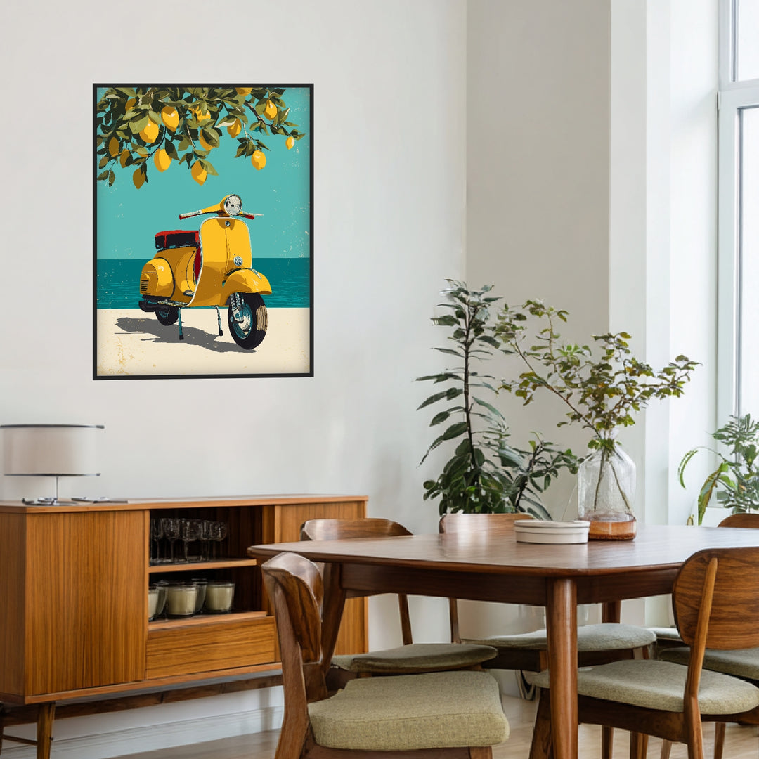 Gelber Roller am Meer Poster Retro – mattes Kunstdruck-Papier – Ansicht 3