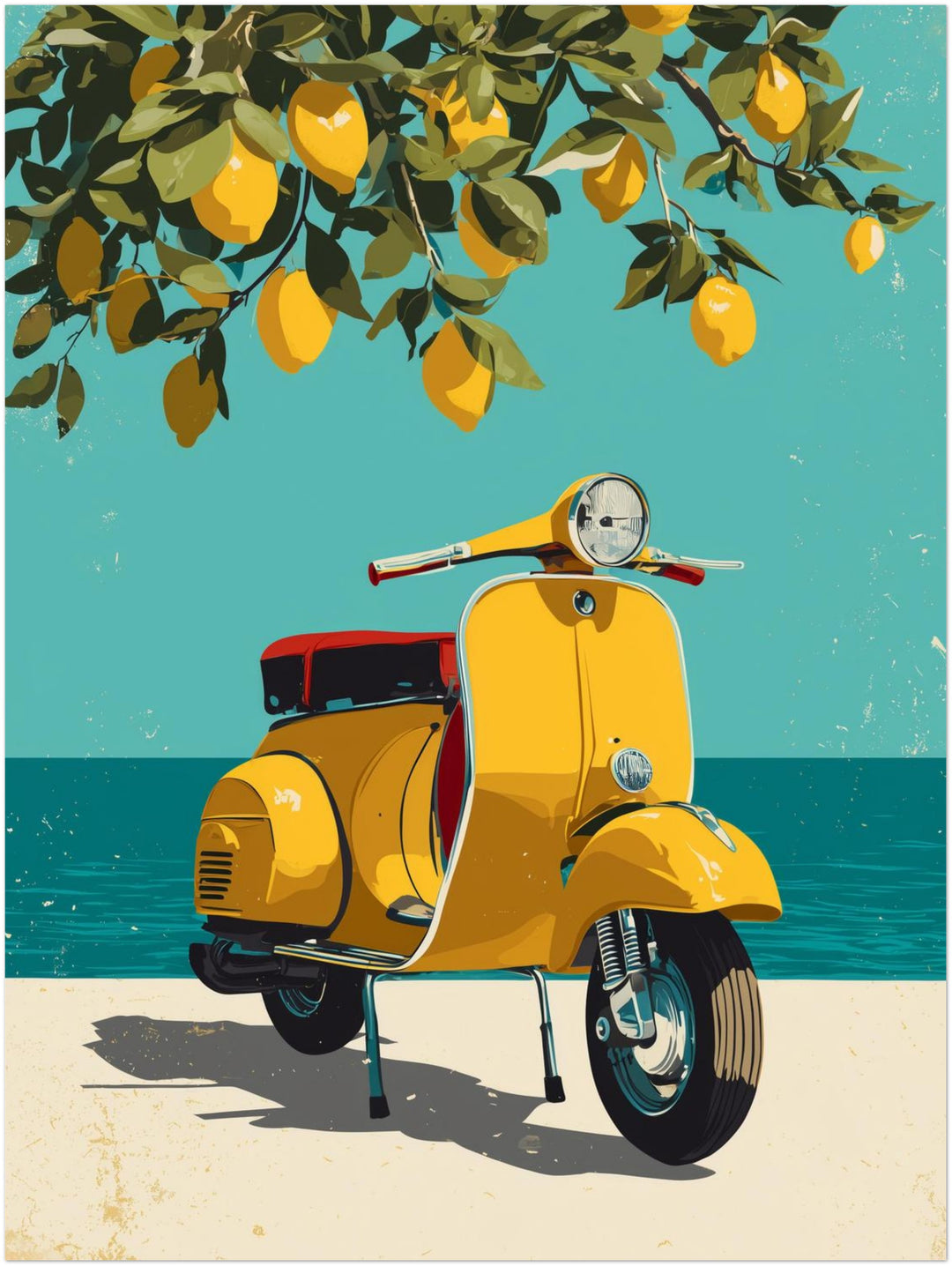 Gelber Roller am Meer Retro – Wandkunst