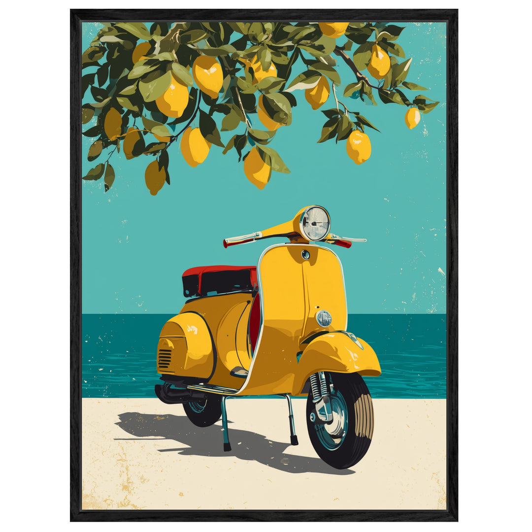 Gelber Roller am Meer Leinwandbild Retro – Leinwand auf Holzrahmen – Ansicht 4