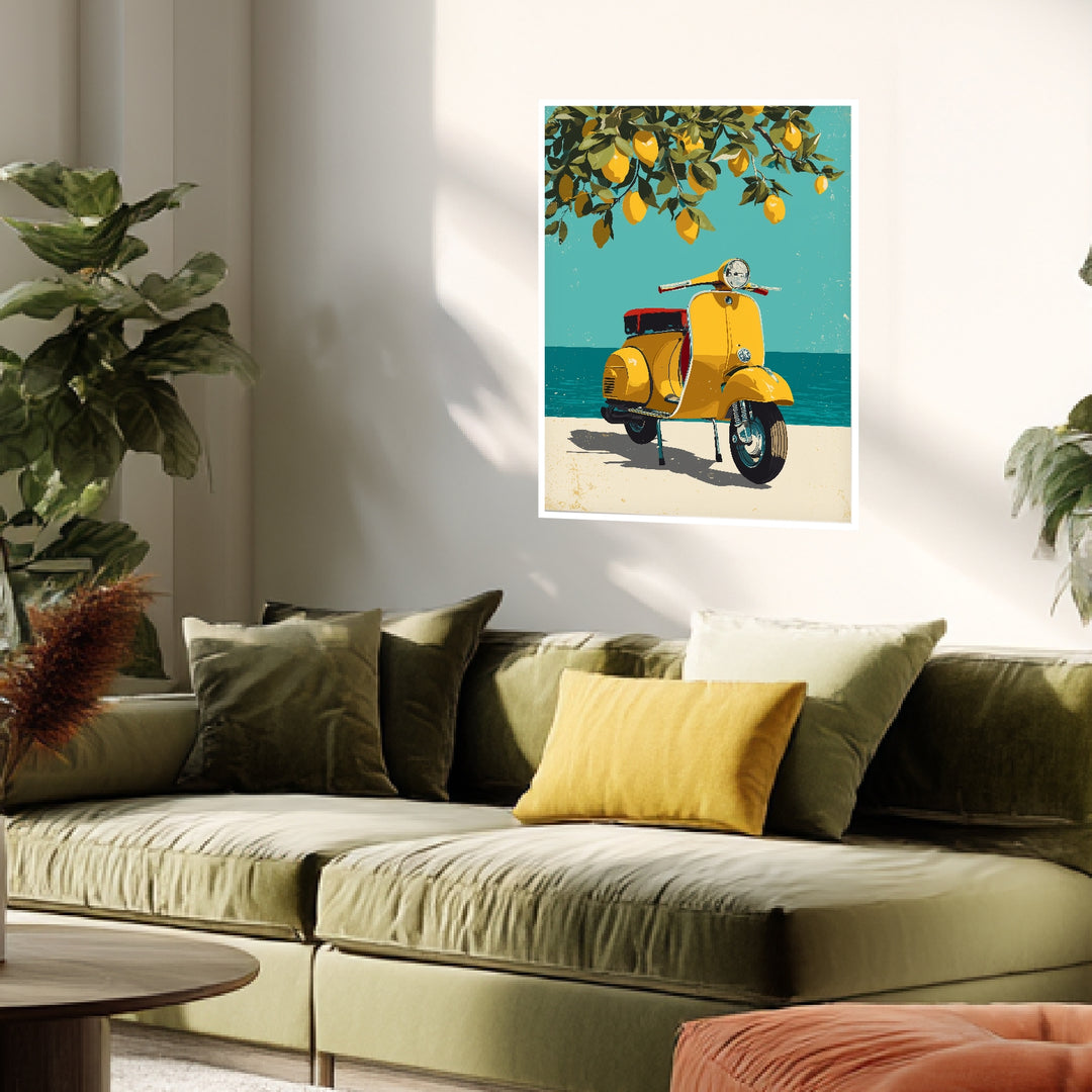 Gelber Roller am Meer Poster Retro – mattes Kunstdruck-Papier – Ansicht 4