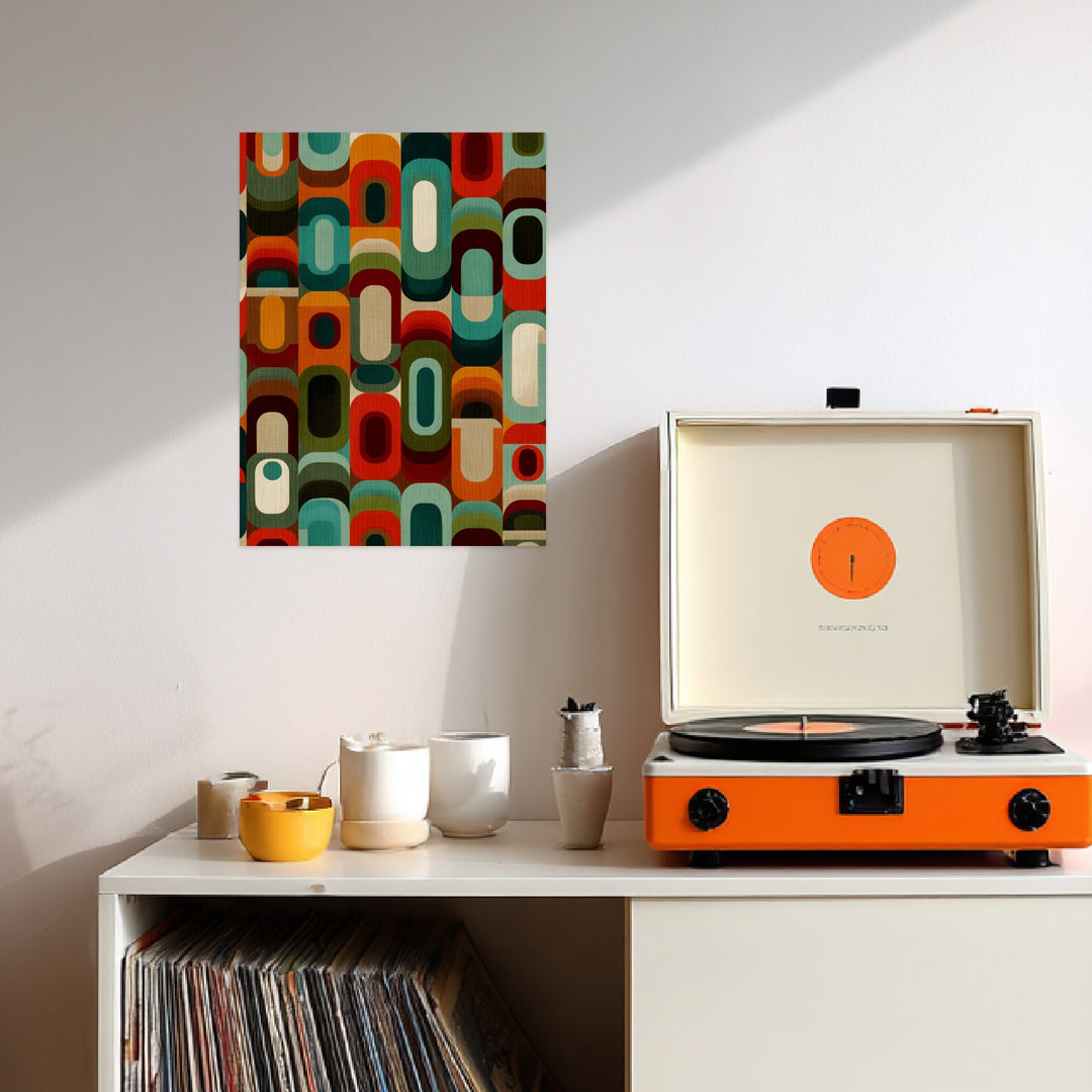 Geometrische Ovalformen Leinwandbild Retro – Leinwand auf Holzrahmen – Ansicht 3