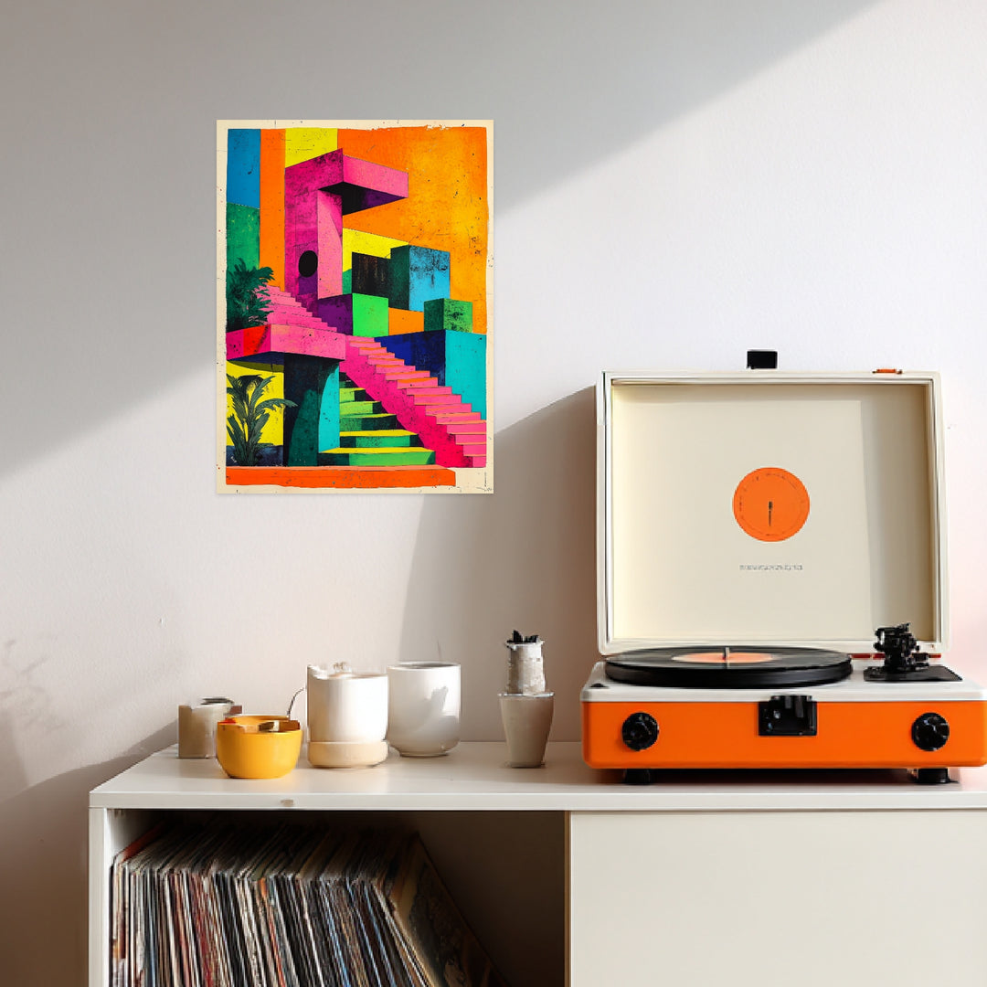 Geometrische Retro-Vision Leinwand Retro – Leinwand auf Holzrahmen – Ansicht 3