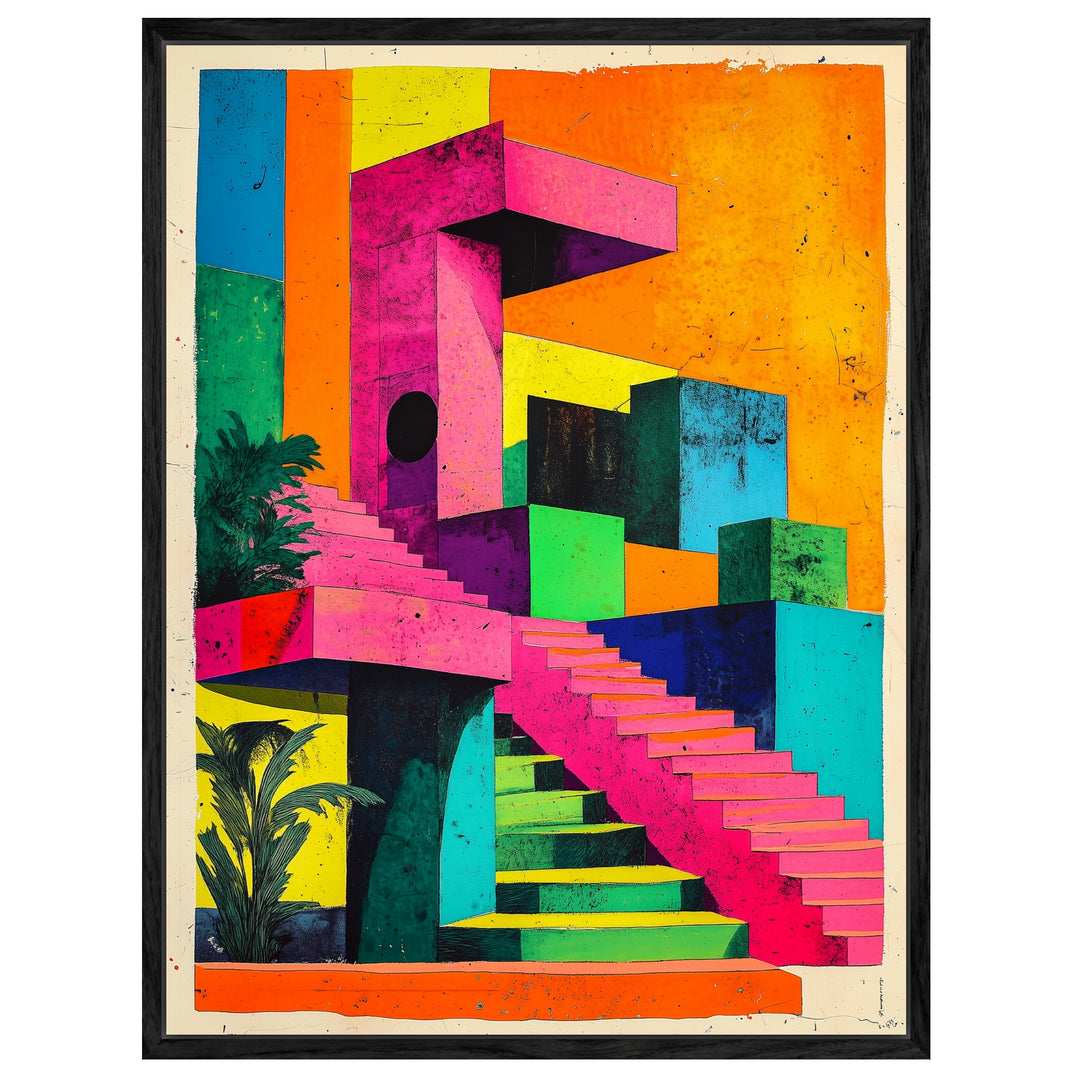 Geometrische Retro-Vision Leinwand Retro – Leinwand auf Holzrahmen – Ansicht 4