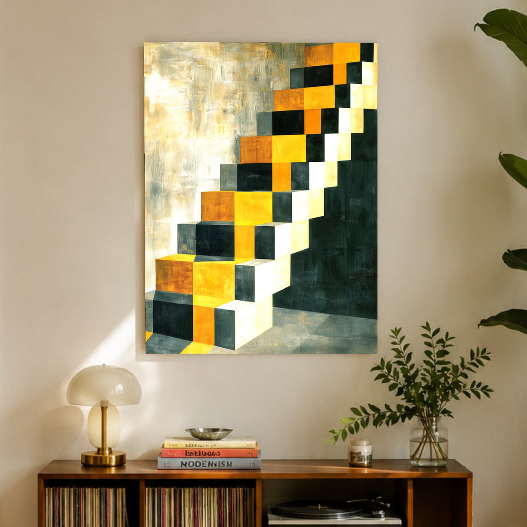 Goldene Treppe Retro Leinwandbild – Ohne Rahmen – Produktfoto