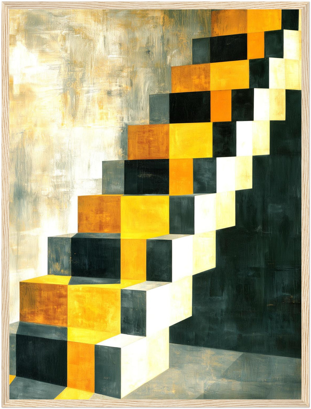 Goldene Treppe Retro Poster – Holz natur Rahmen – Produktfoto