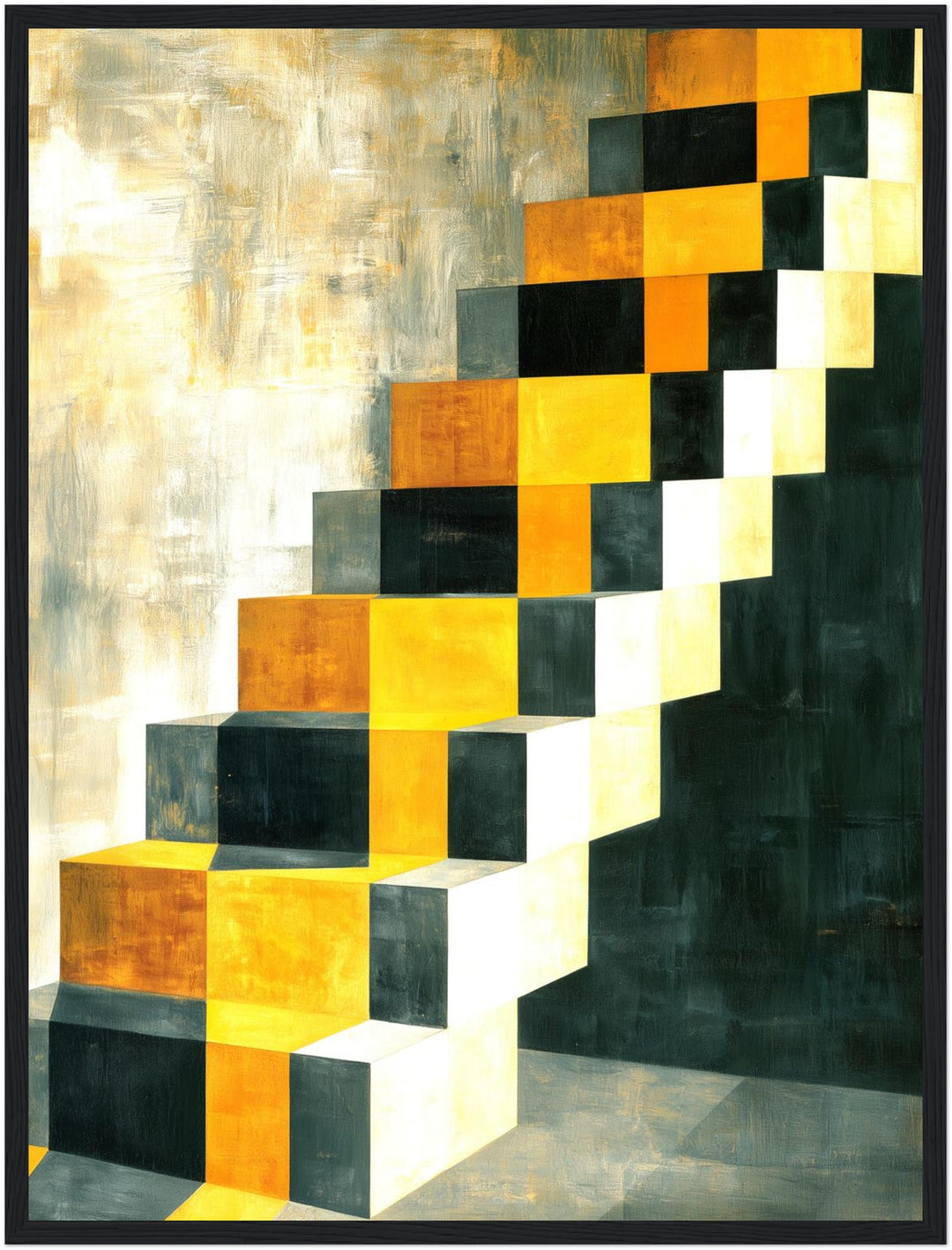 Goldene Treppe Retro Poster – Schwarzer Rahmen – Produktfoto