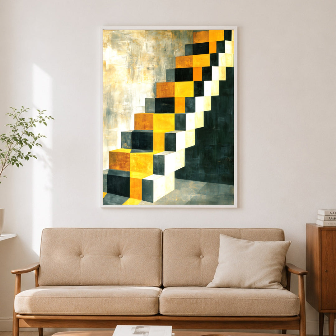 Goldene Treppe Retro Poster – Weißer Rahmen – Produktfoto
