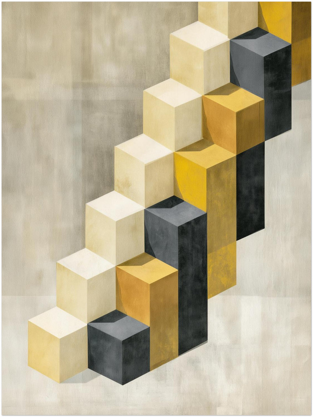 Goldene Würfeltreppe Retro Leinwandbild – Ohne Rahmen – Produktfoto
