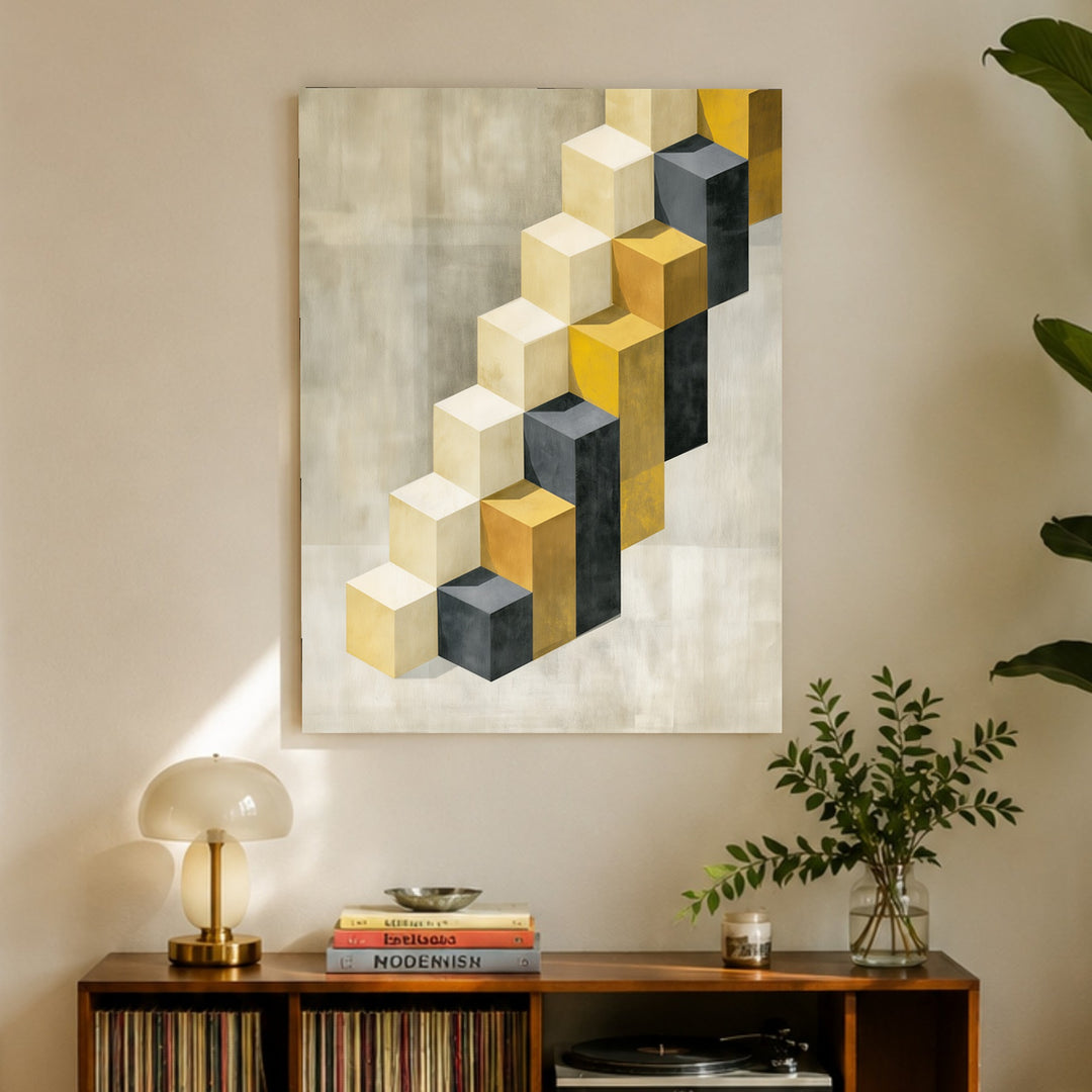 Goldene Würfeltreppe Retro Leinwandbild – Ohne Rahmen – Produktfoto