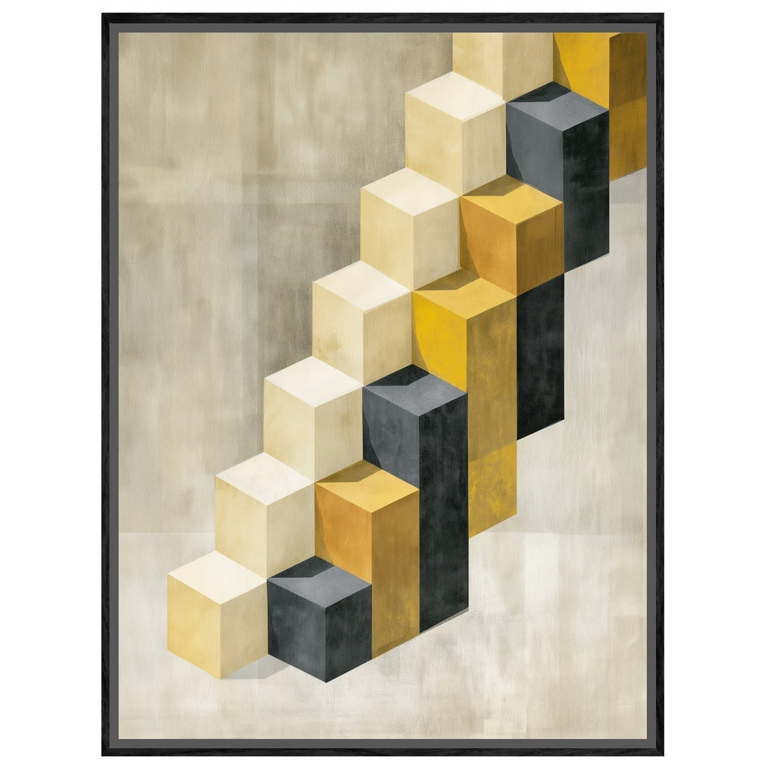 Goldene Würfeltreppe Retro Leinwandbild – Leinwandbild