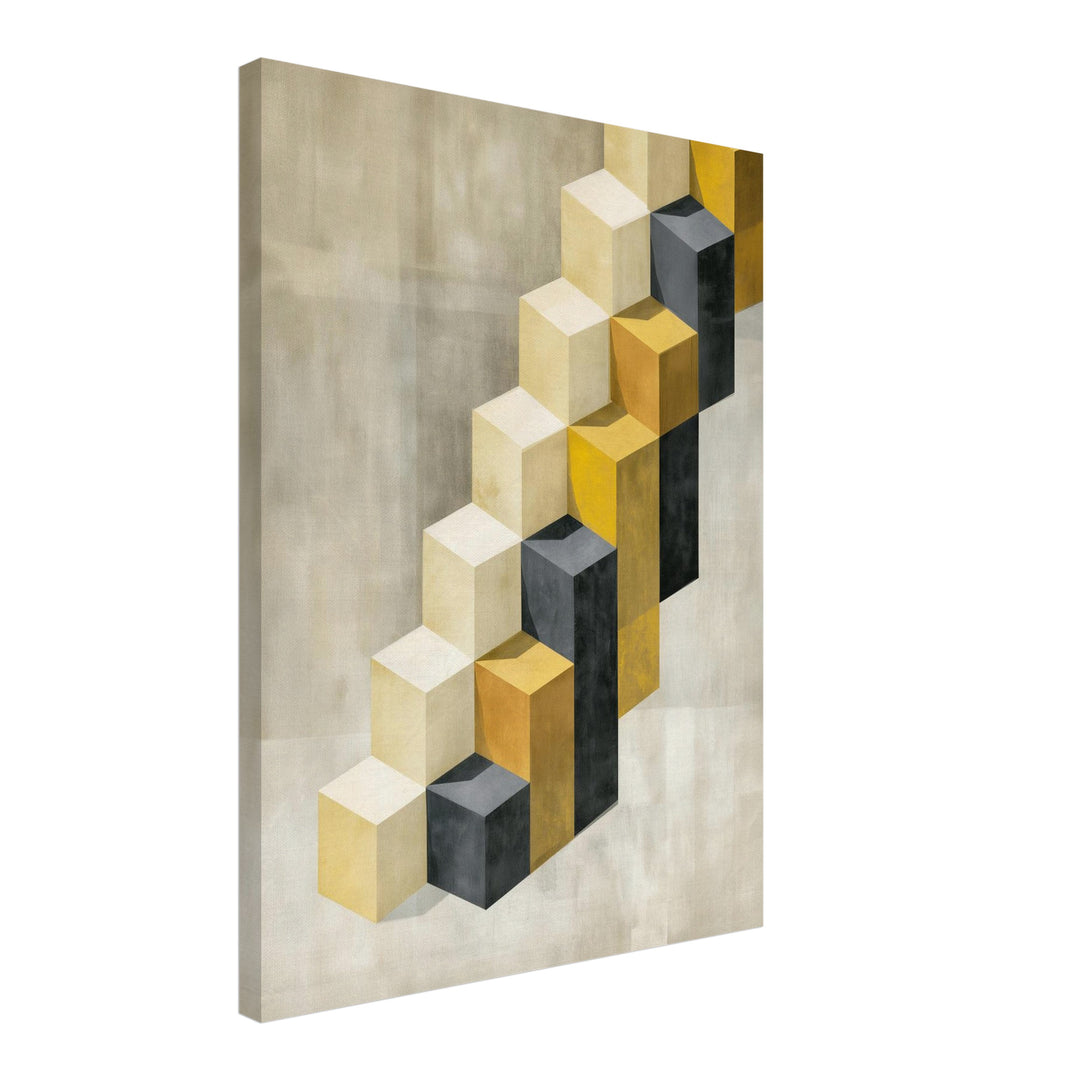 Goldene Würfeltreppe Retro Leinwandbild – Schräge Ansicht – Produktfoto