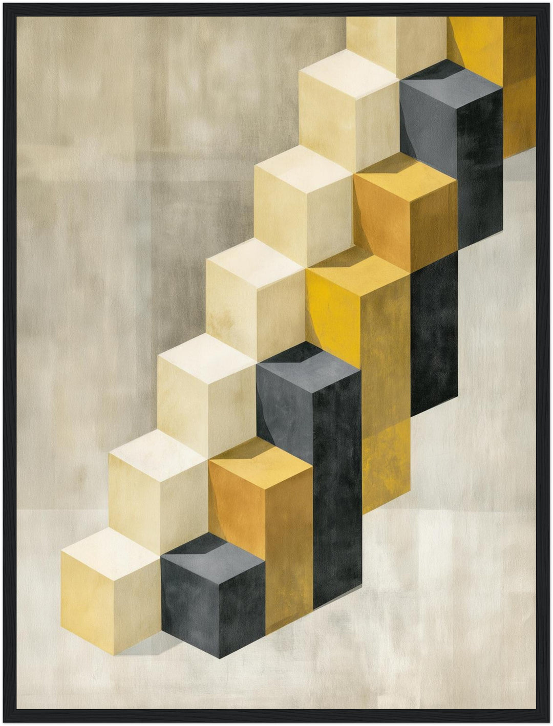 Goldene Würfeltreppe Retro Poster – Schwarzer Rahmen – Produktfoto