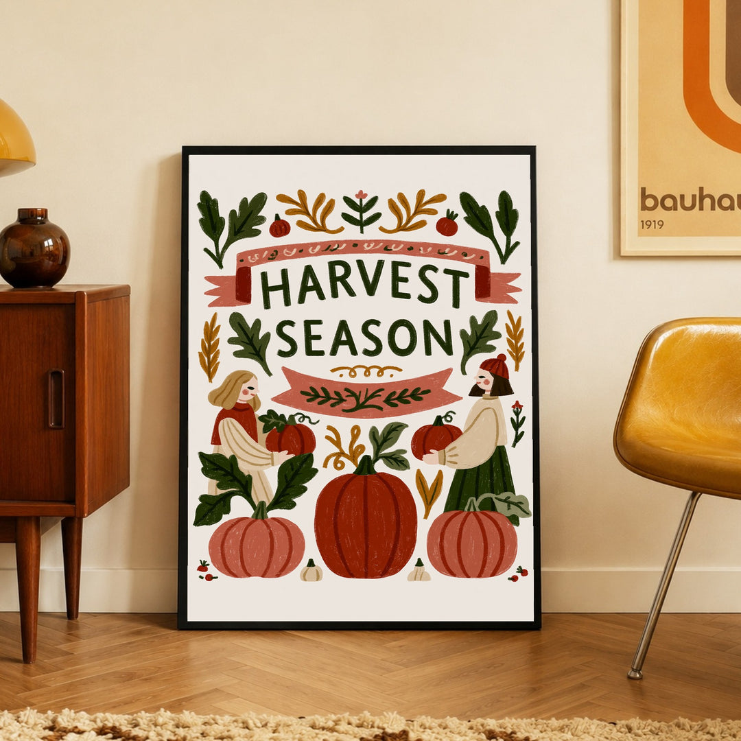 Ernte im Herbstgarten Poster – Schwarzer Rahmen – Produktfoto