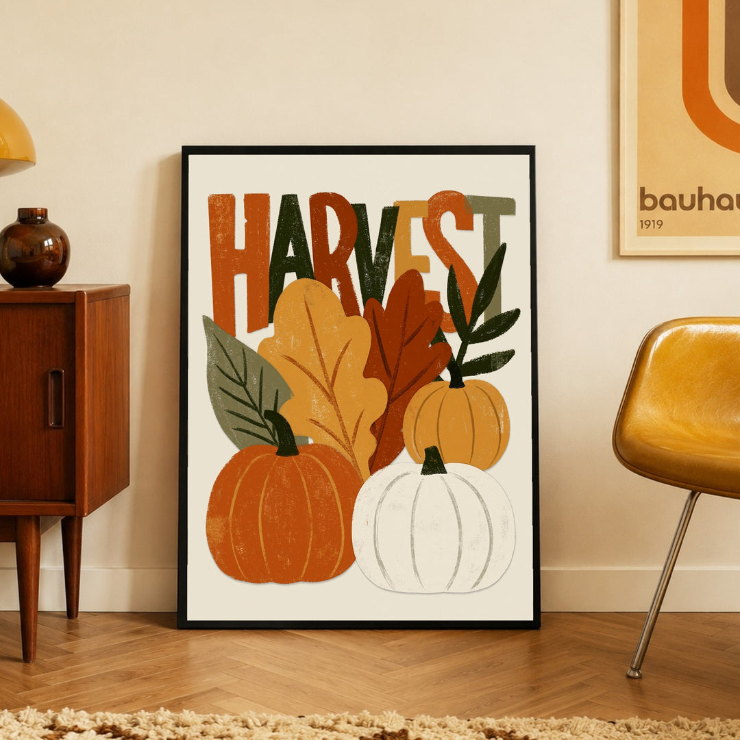 Herbsternte in Retro-Farben Poster – Schwarzer Rahmen – Produktfoto