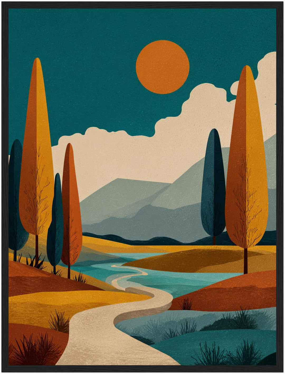 Herbstliche Flusslandschaft Poster Retro – mattes Kunstdruck-Papier – Ansicht 6