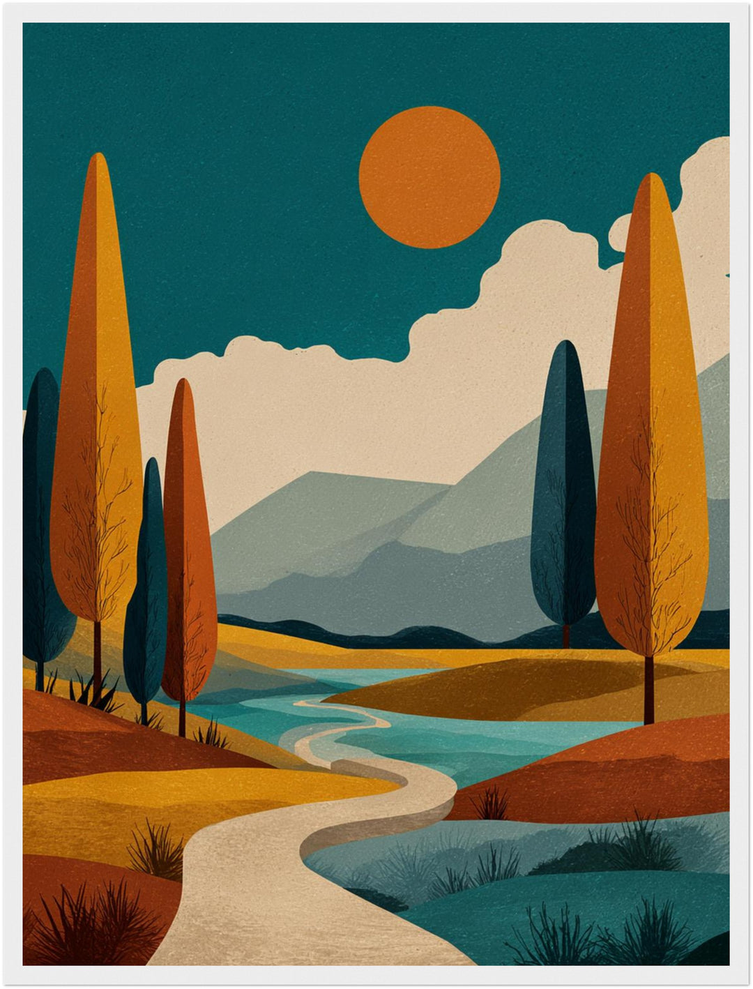 Herbstliche Flusslandschaft Poster Retro – mattes Kunstdruck-Papier – Ansicht 4