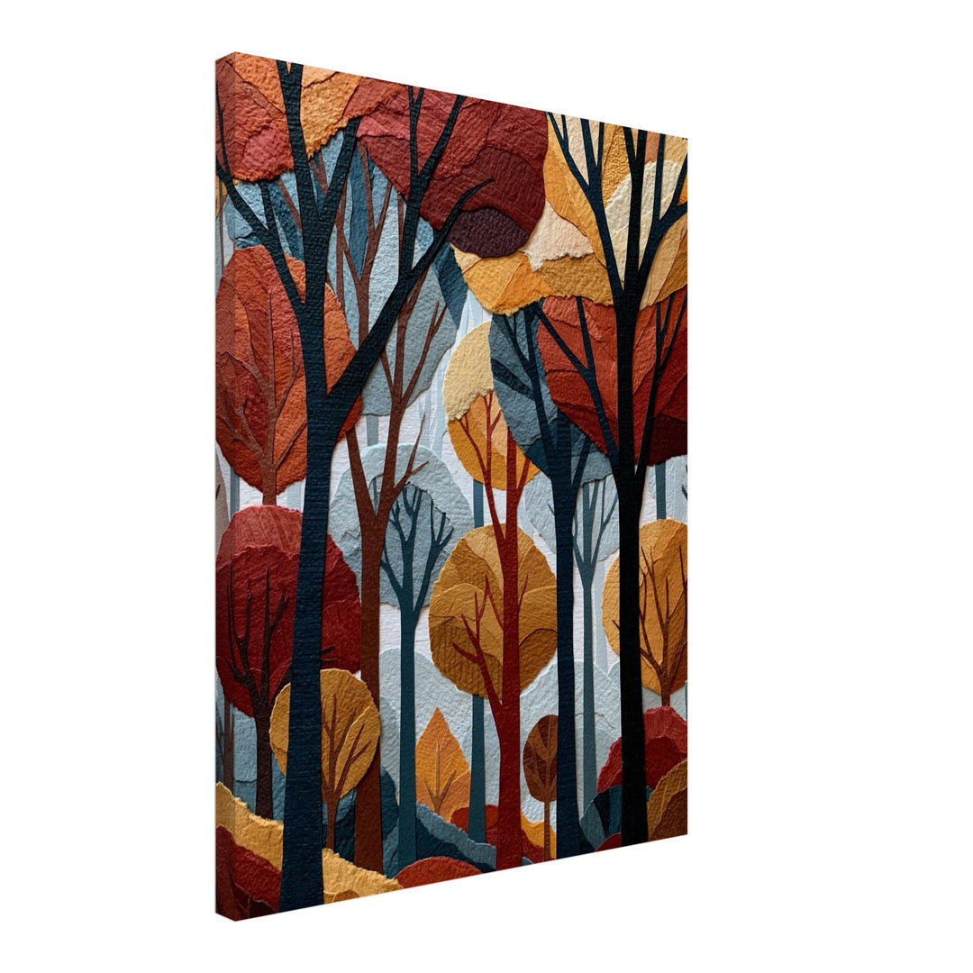 Herbstwald im Retro-Schnitt Leinwandbild – Schräge Ansicht – Produktfoto