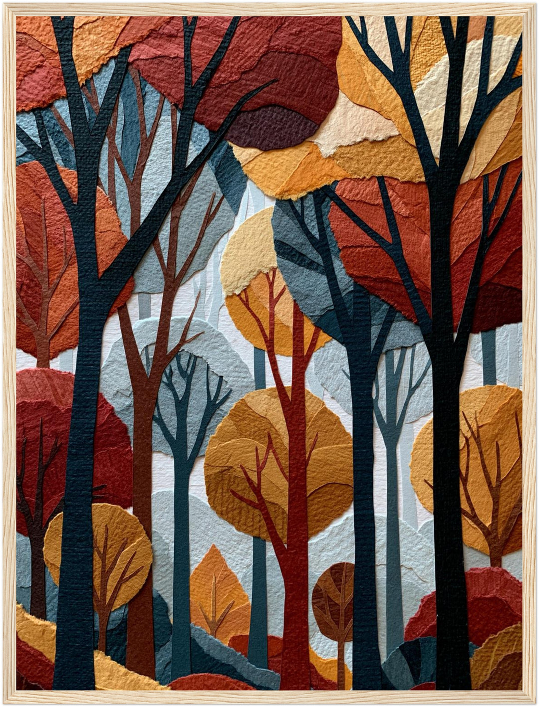 Herbstwald im Retro-Schnitt Poster – Holz natur Rahmen – Produktfoto