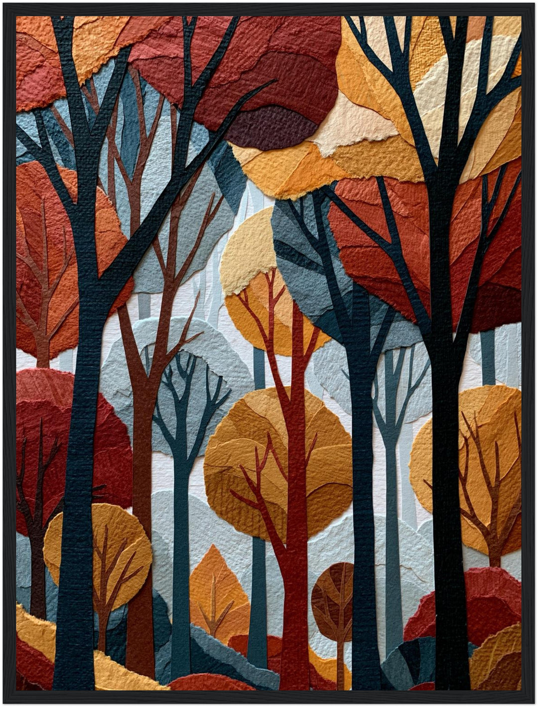 Herbstwald im Retro-Schnitt Poster – Schwarzer Rahmen – Produktfoto