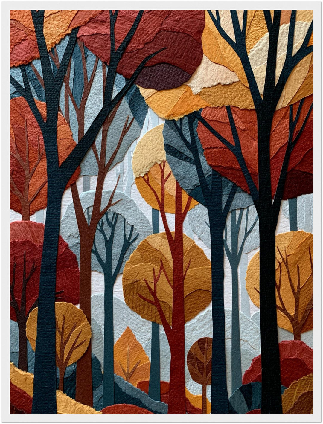 Herbstwald im Retro-Schnitt Poster – Weißer Rahmen – Produktfoto