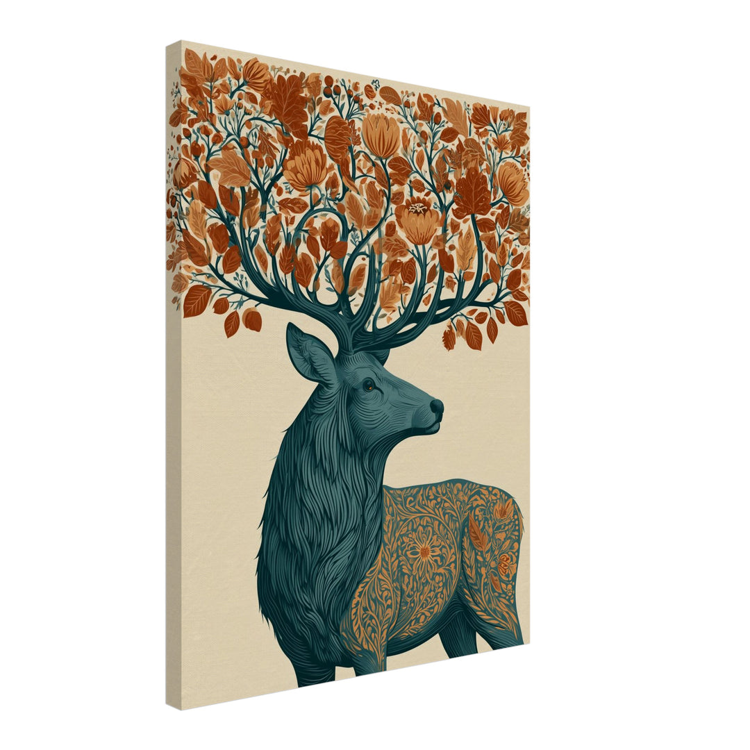 Hirsch mit Herbstgeweih Leinwandbild – Schräge Ansicht – Produktfoto