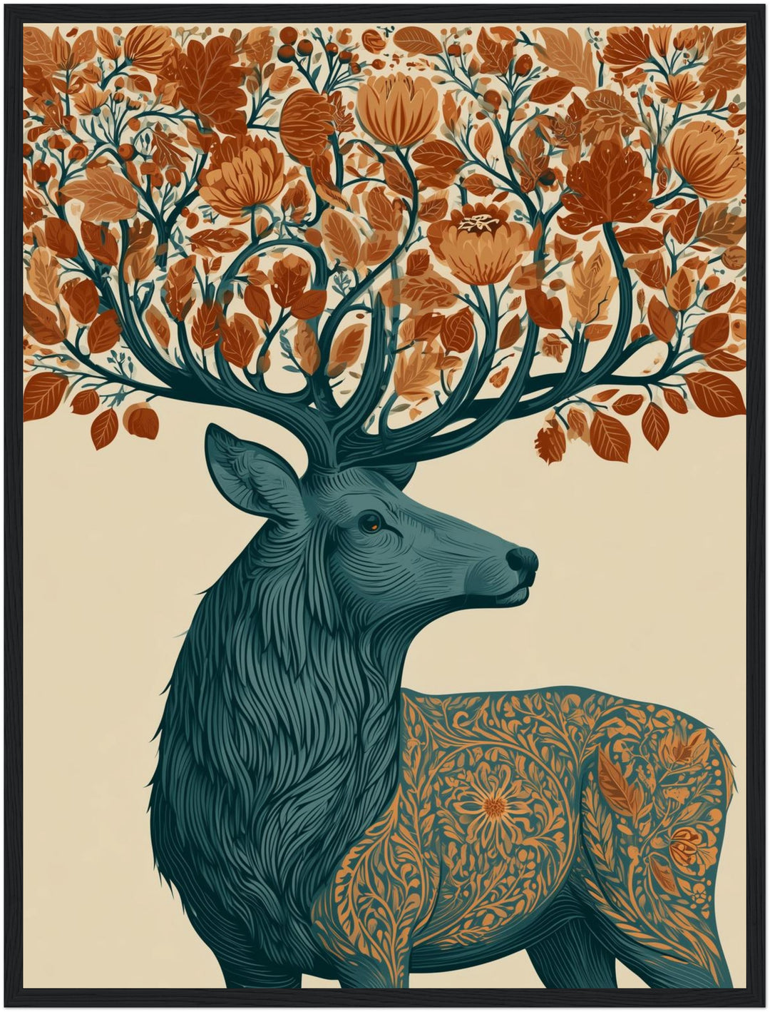 Hirsch mit Herbstgeweih Poster – Schwarzer Rahmen – Produktfoto