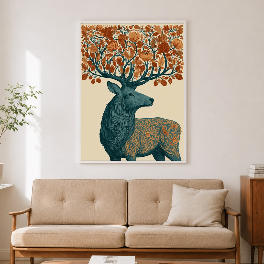 Hirsch mit Herbstgeweih Poster – Weißer Rahmen – Produktfoto