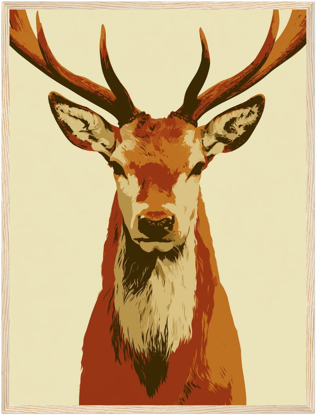 Hirsch im Retro-Stil Poster – Holz natur Rahmen – Produktfoto