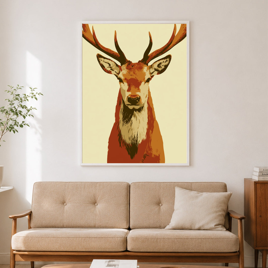 Hirsch im Retro-Stil Poster – Weißer Rahmen – Produktfoto