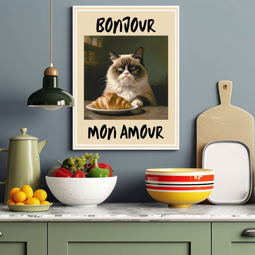 Katze mit Croissant Poster abstrakt – mattes Kunstdruck-Papier – Ansicht 3