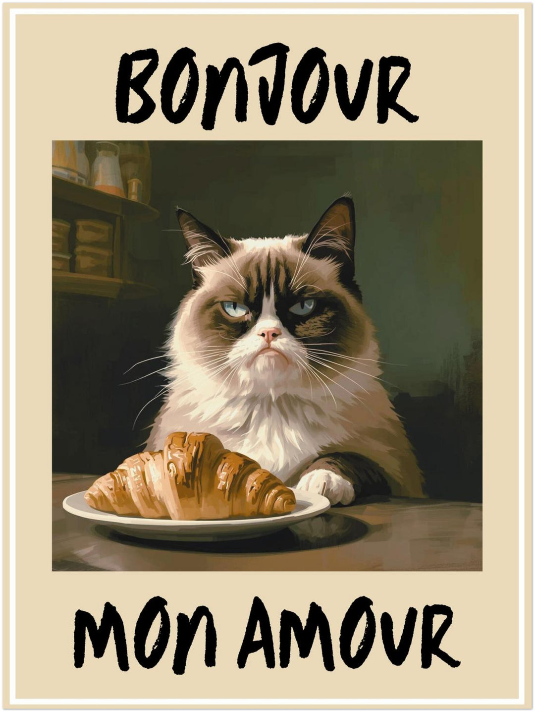 Katze mit Croissant abstrakt – Wandkunst