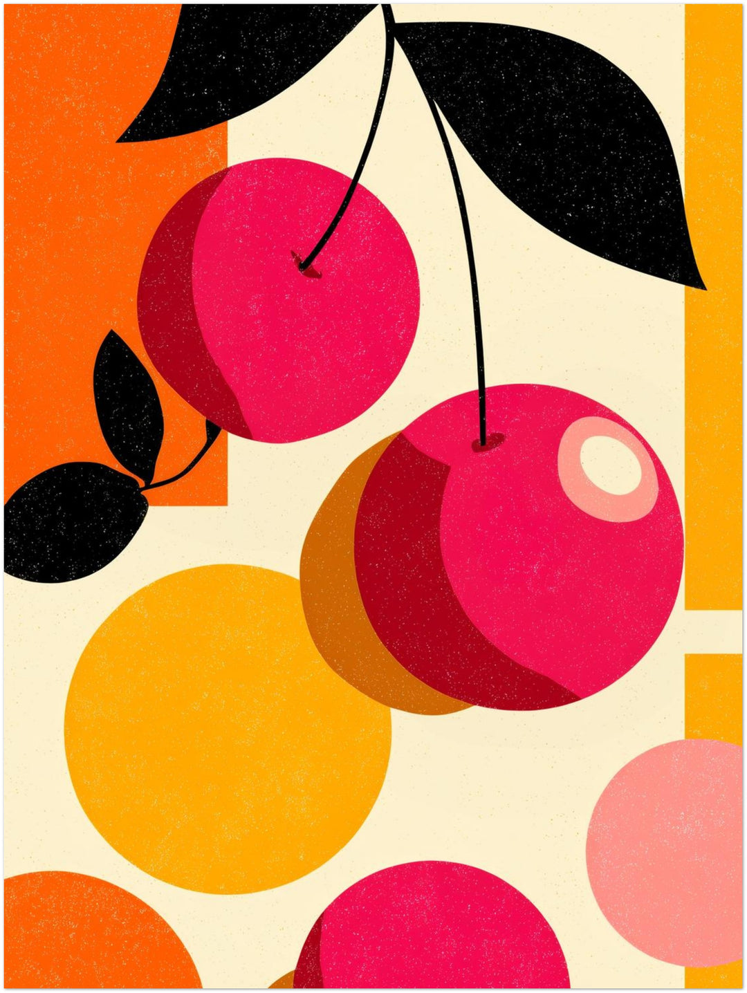 Kirschen Grafik Formen Retro – Wandkunst