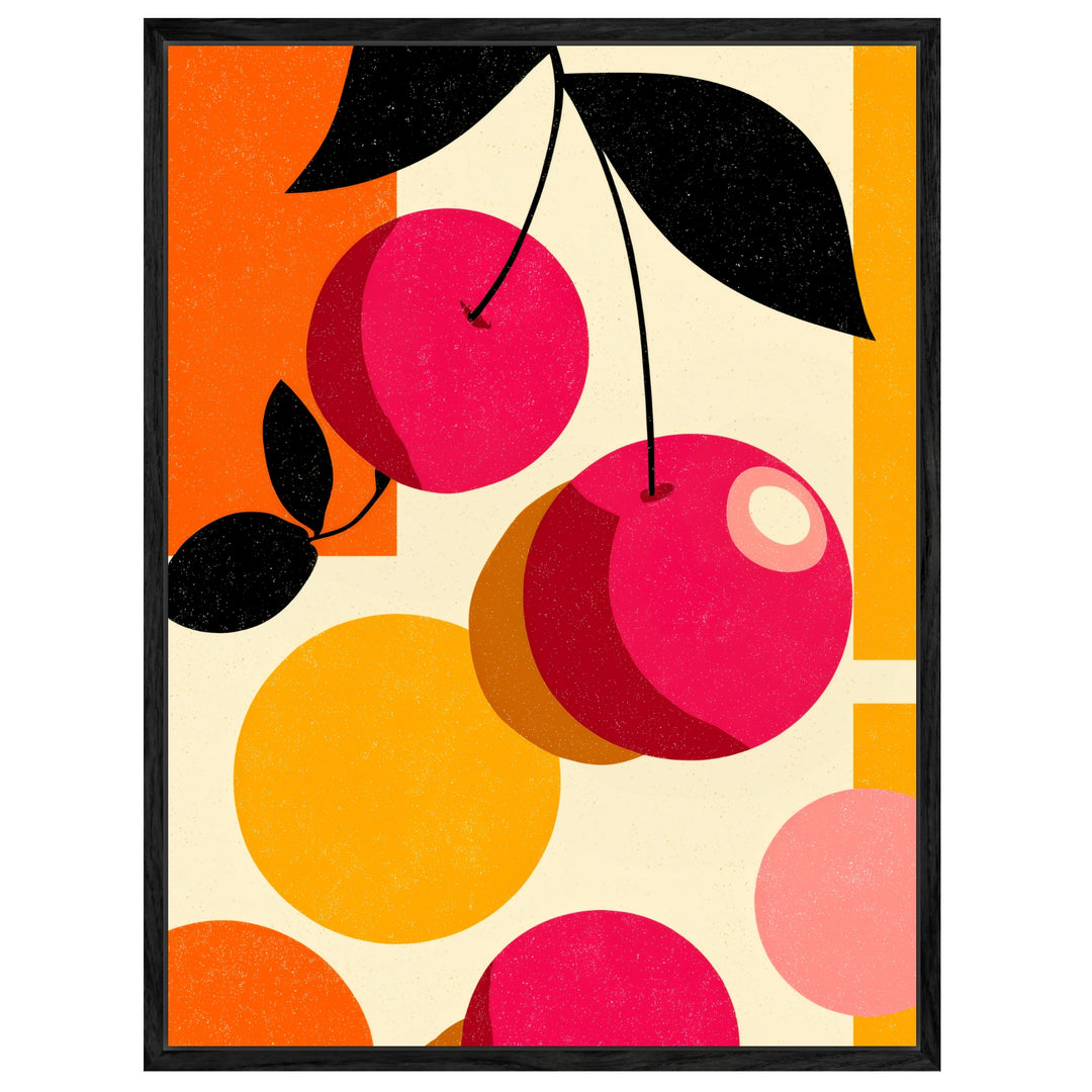 Kirschen Grafik Formen Leinwandbild Retro – Leinwand auf Holzrahmen – Ansicht 4