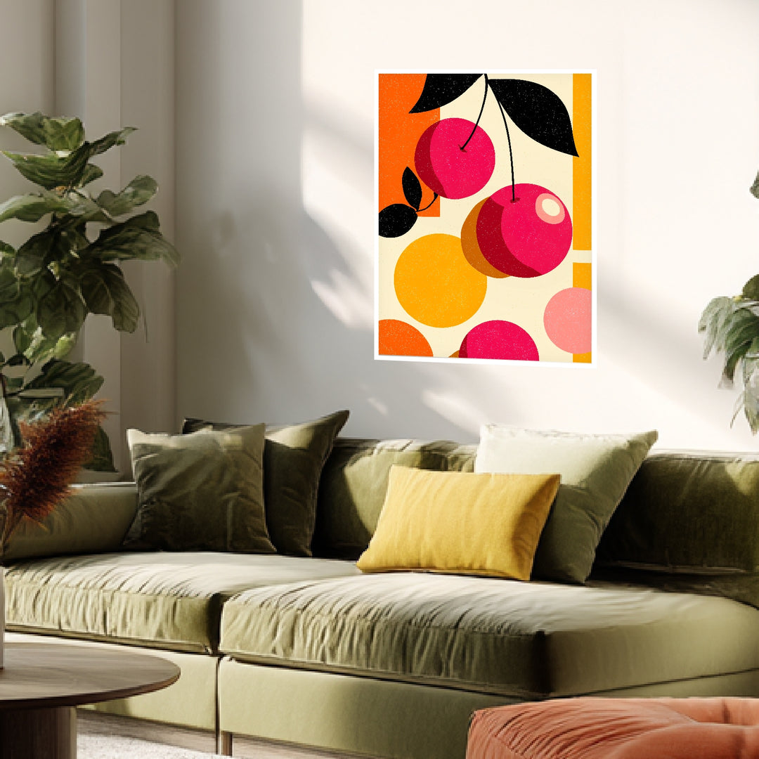 Kirschen Grafik Formen Poster Retro – mattes Kunstdruck-Papier – Ansicht 4