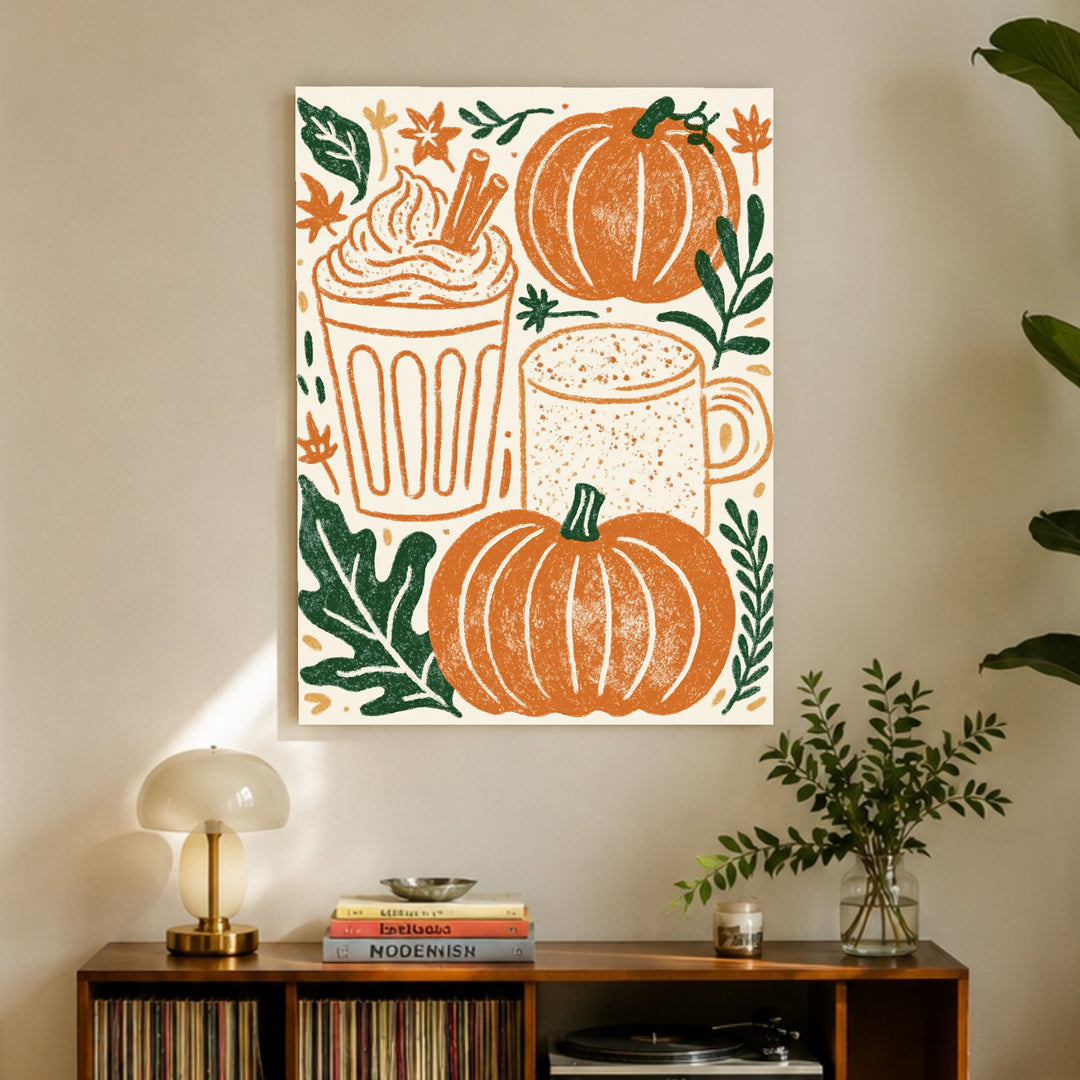 Herbstlicher Kürbis-Latte Poster – Ohne Rahmen – Produktfoto