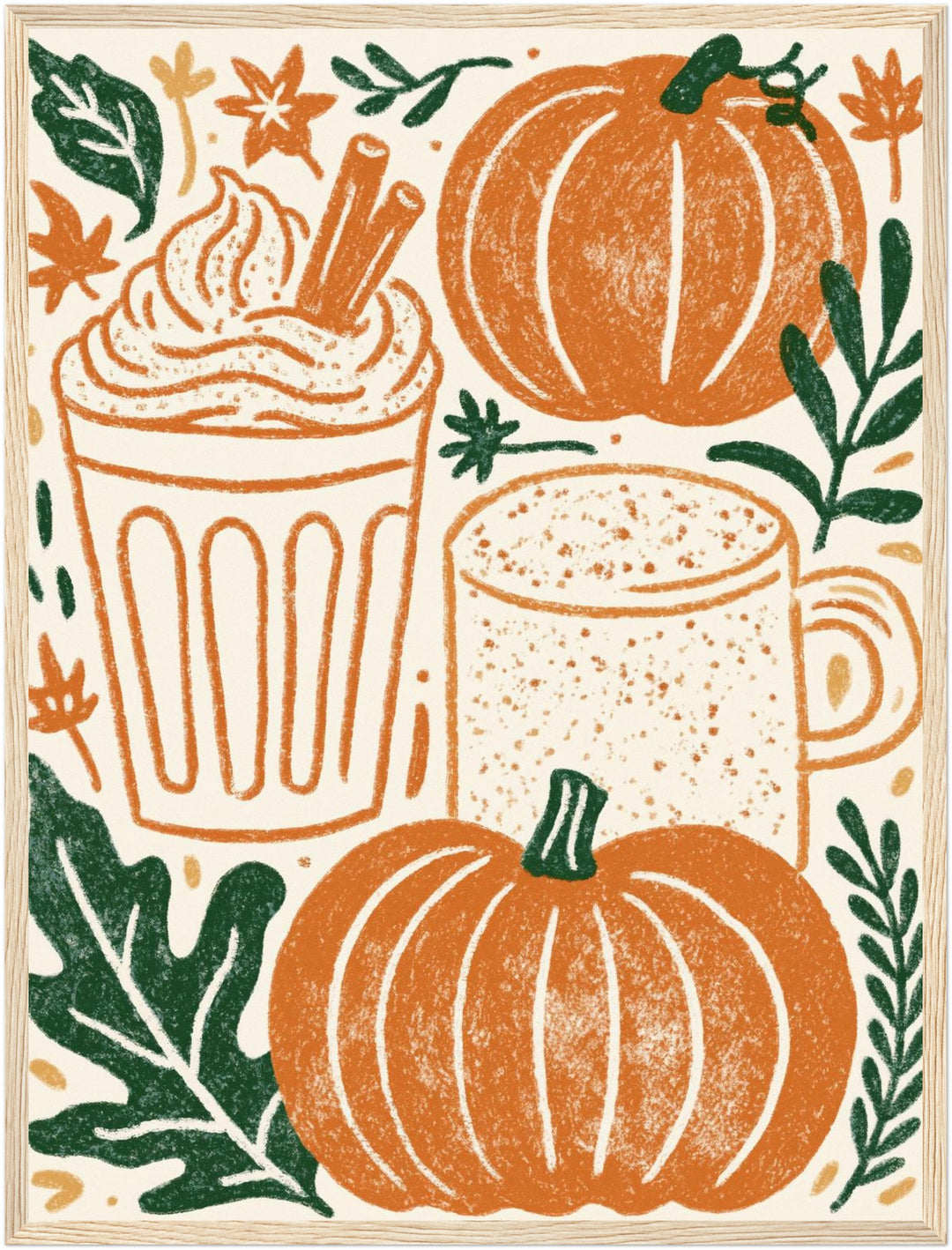 Herbstlicher Kürbis-Latte Poster – Holz natur Rahmen – Produktfoto