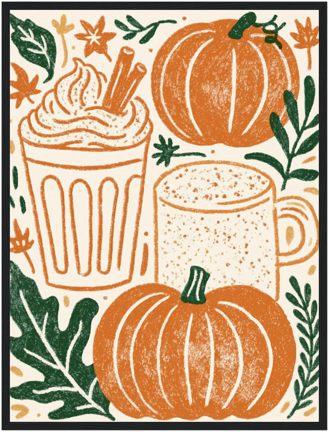 Herbstlicher Kürbis-Latte Poster – Schwarzer Rahmen – Produktfoto