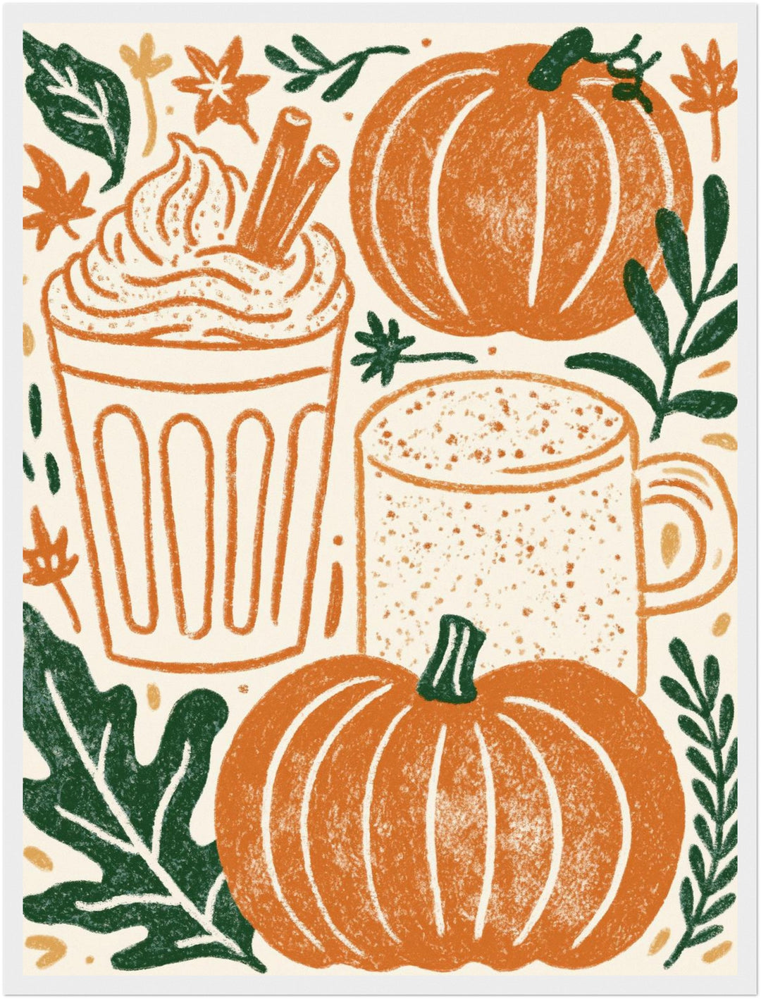 Herbstlicher Kürbis-Latte Poster – Weißer Rahmen – Produktfoto