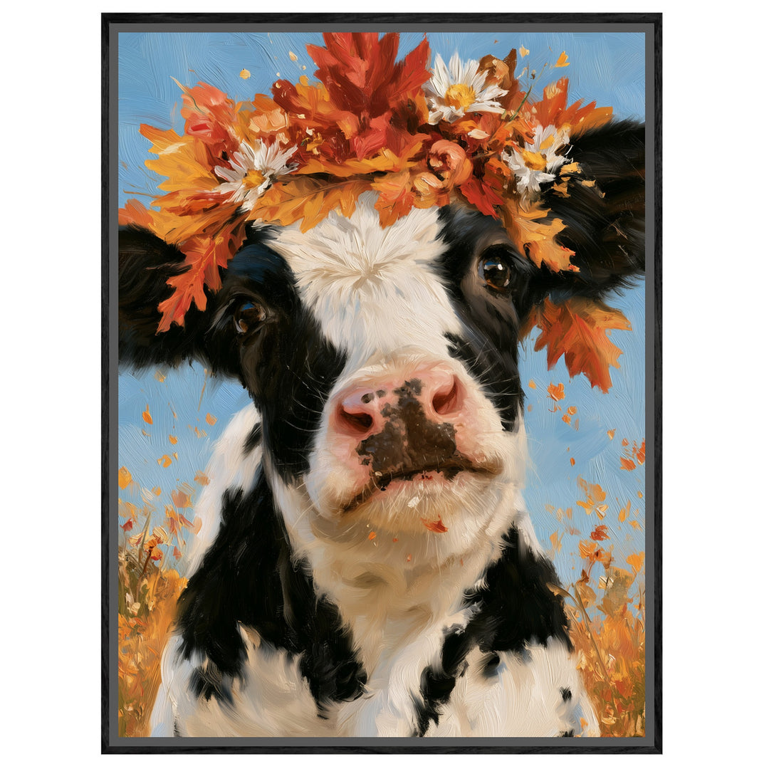 Kuh im Herbstkranz Leinwandbild – Leinwandbild