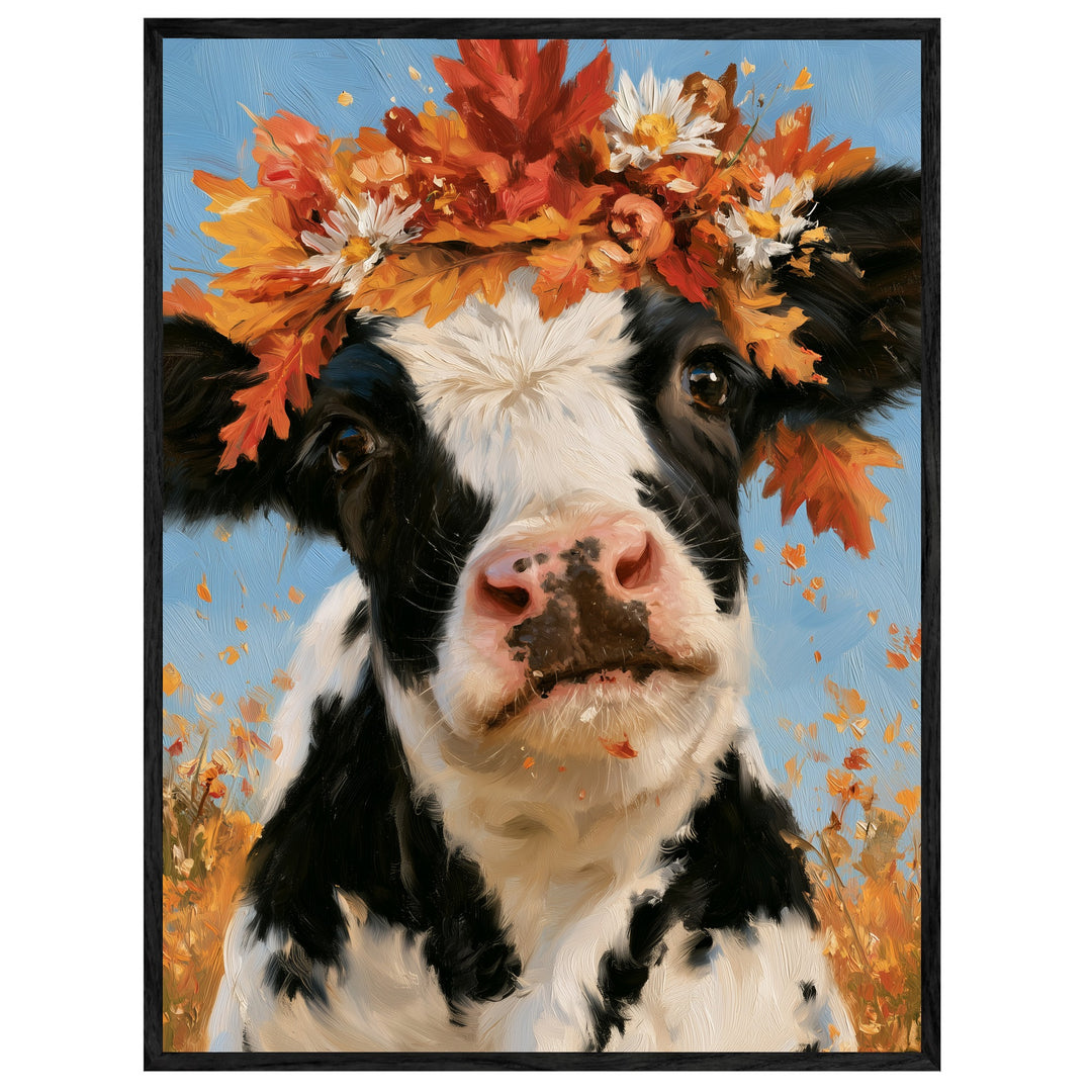 Kuh im Herbstkranz Leinwand