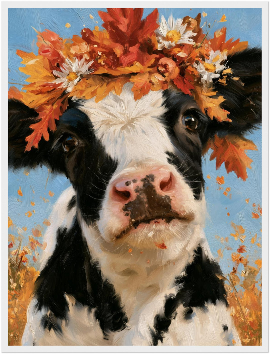Kuh im Herbstkranz Poster – Weißer Rahmen – Produktfoto