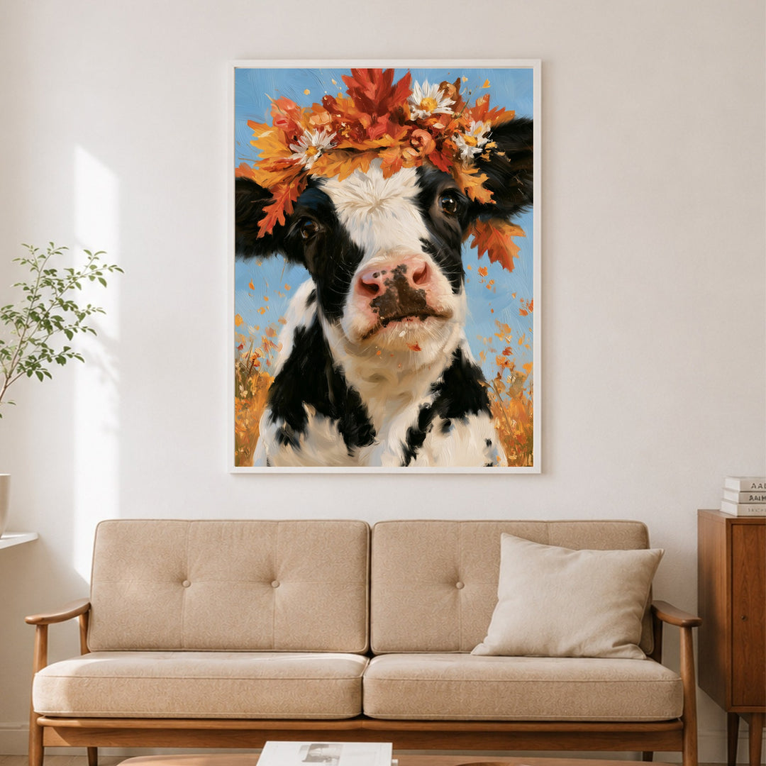 Kuh im Herbstkranz Poster – Weißer Rahmen – Produktfoto