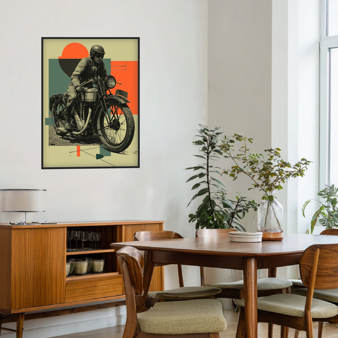 Motorradfahrer Porträt Poster Retro – mattes Kunstdruck-Papier – Ansicht 3