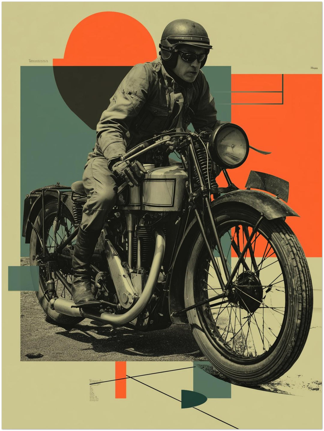 Motorradfahrer Porträt Retro – Wandkunst