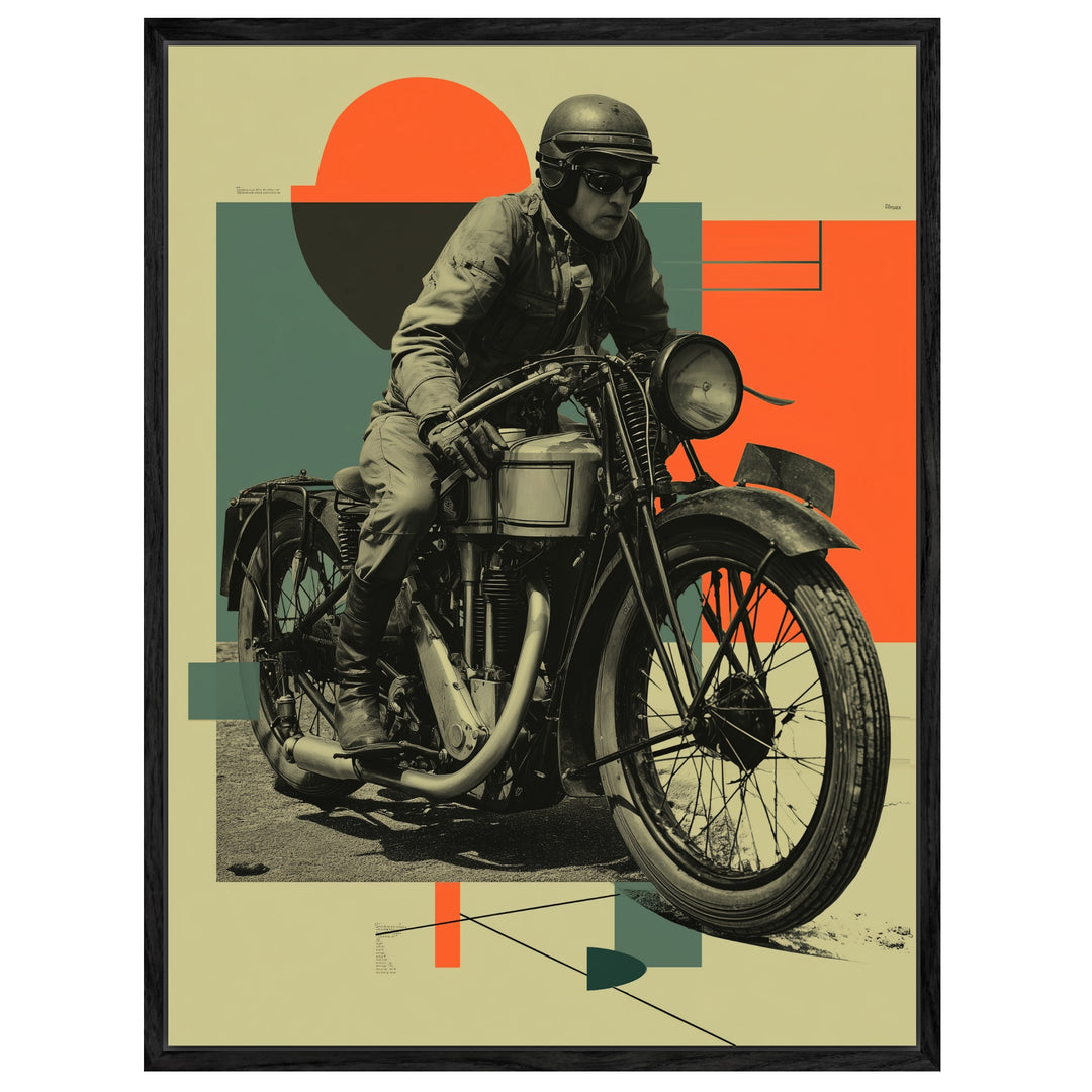 Motorradfahrer Porträt Leinwandbild Retro – Leinwand auf Holzrahmen – Ansicht 4