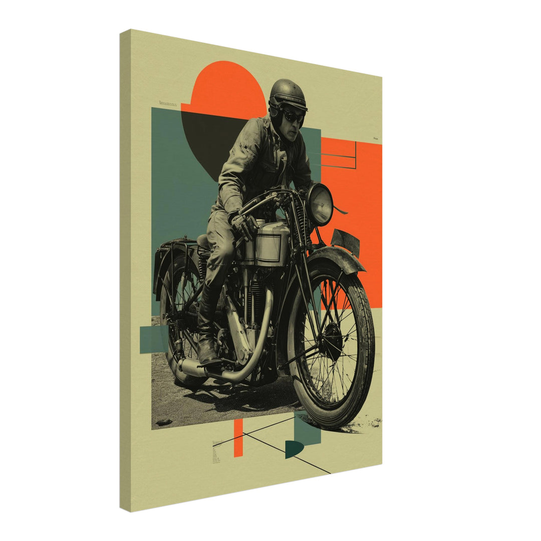 Motorradfahrer Porträt Leinwandbild Retro – Leinwand auf Holzrahmen – Ansicht 2