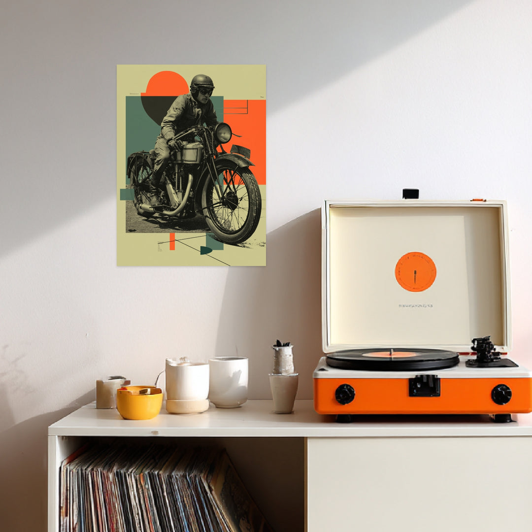 Motorradfahrer Porträt Leinwandbild Retro – Leinwand auf Holzrahmen – Ansicht 3