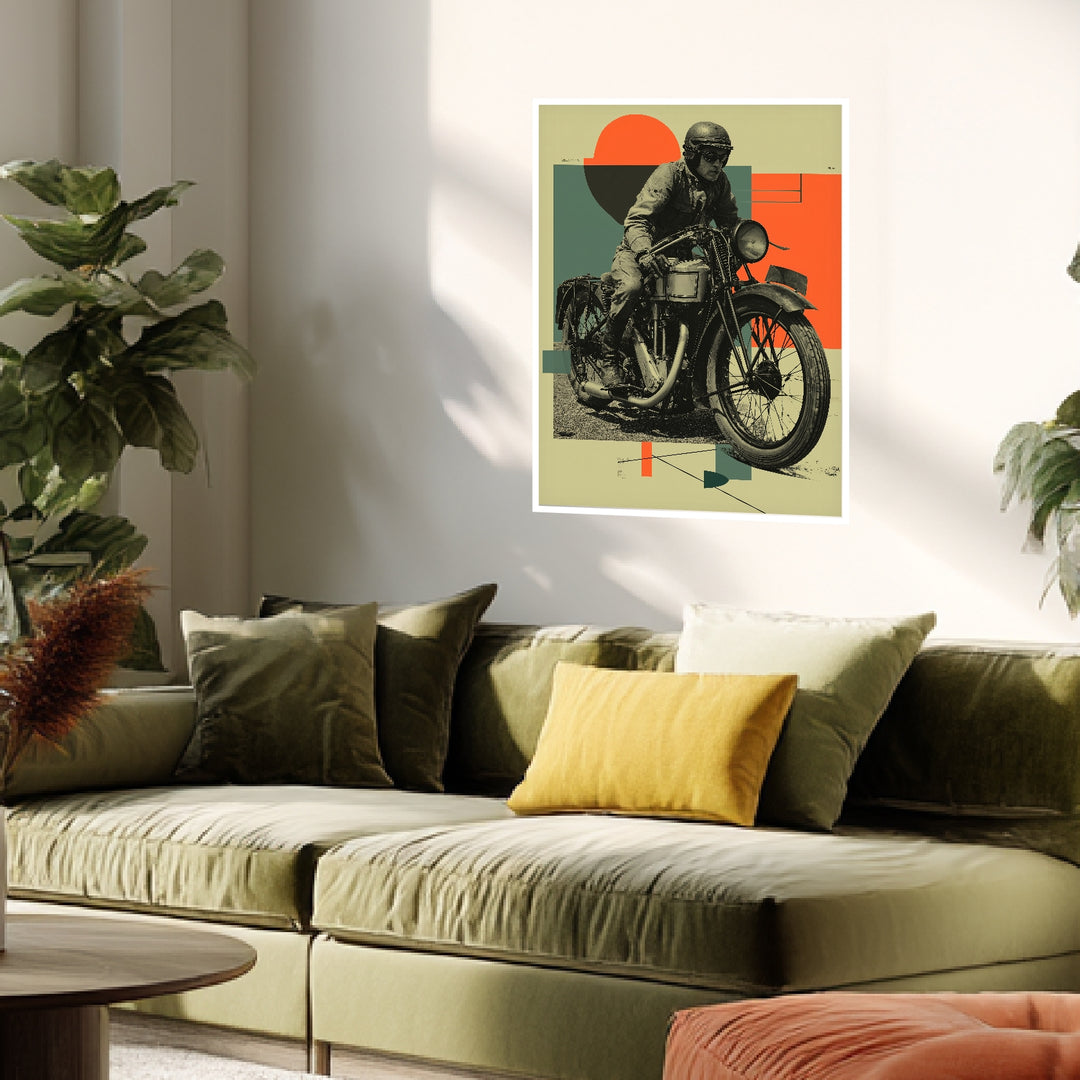 Motorradfahrer Porträt Poster Retro – mattes Kunstdruck-Papier – Ansicht 4